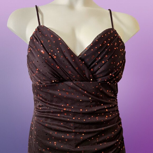 Y2K Brown Glitter Asymmetric Fairy Whimsigoth Dress Size L Prom Party Cocktail - Picture 2 of 6